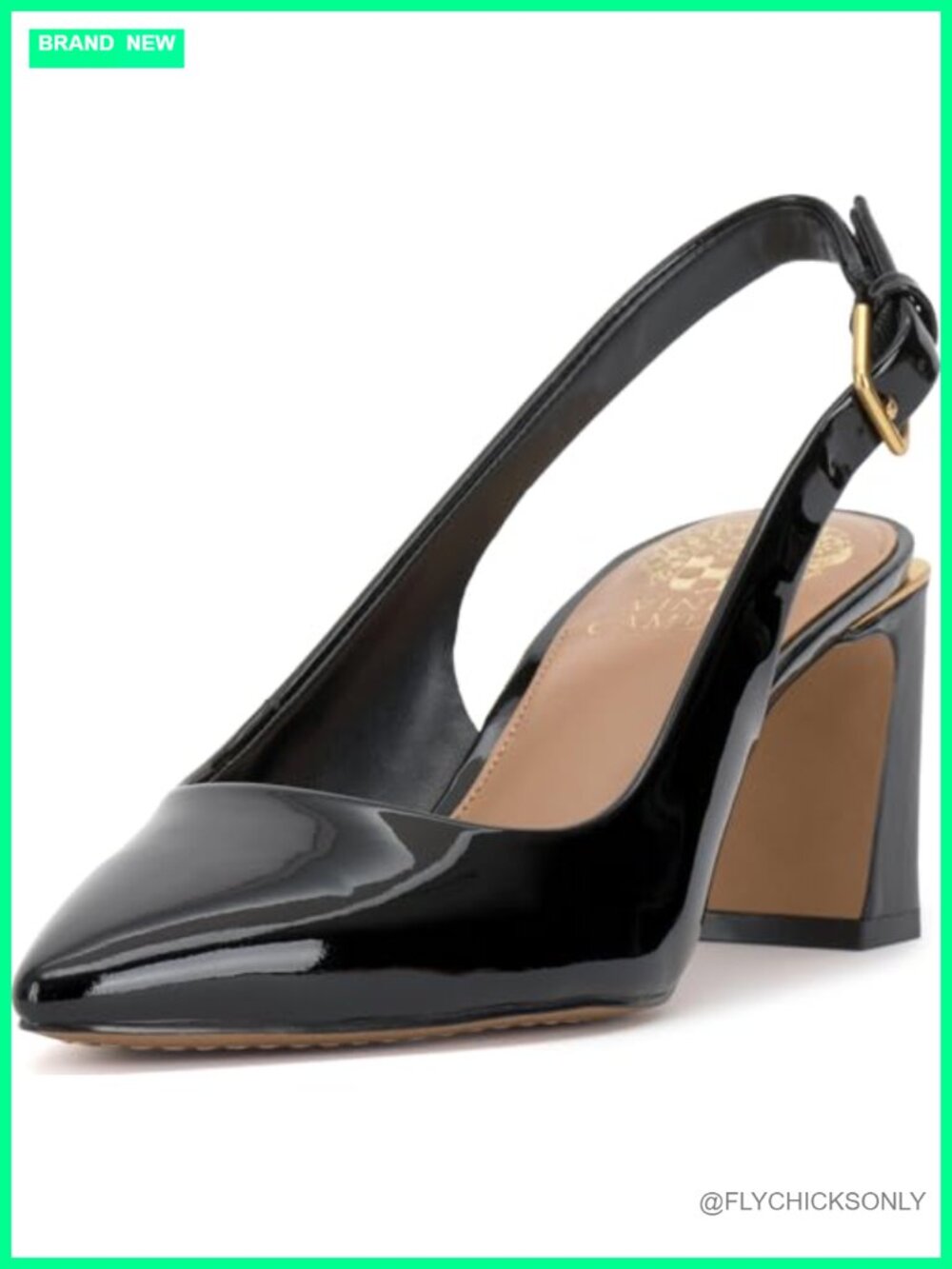 Womens Slingback Pump Block Heel Pointed Toe Buckle Padded Footbed